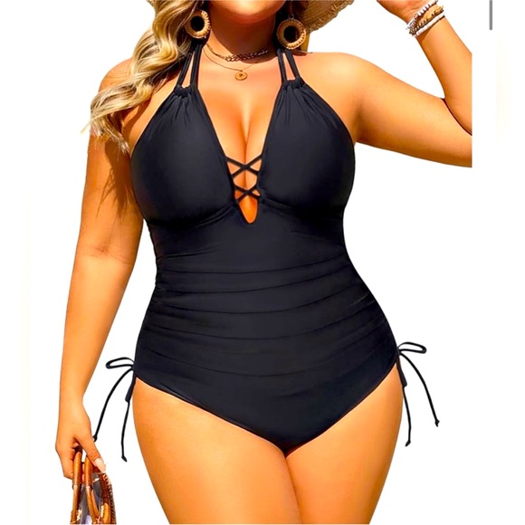 Aqua Eve Plus Size Swimsuits One Piece Women Tummy Control Sexy Halter 14W - Picture 1 of 3
